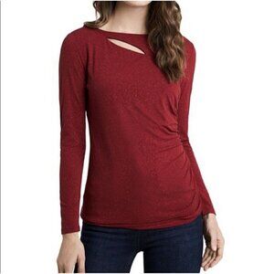 VINCE Camuto Sparkle Cut Out Top blouse XSMALL Burgundy Long Sleeve Stretch